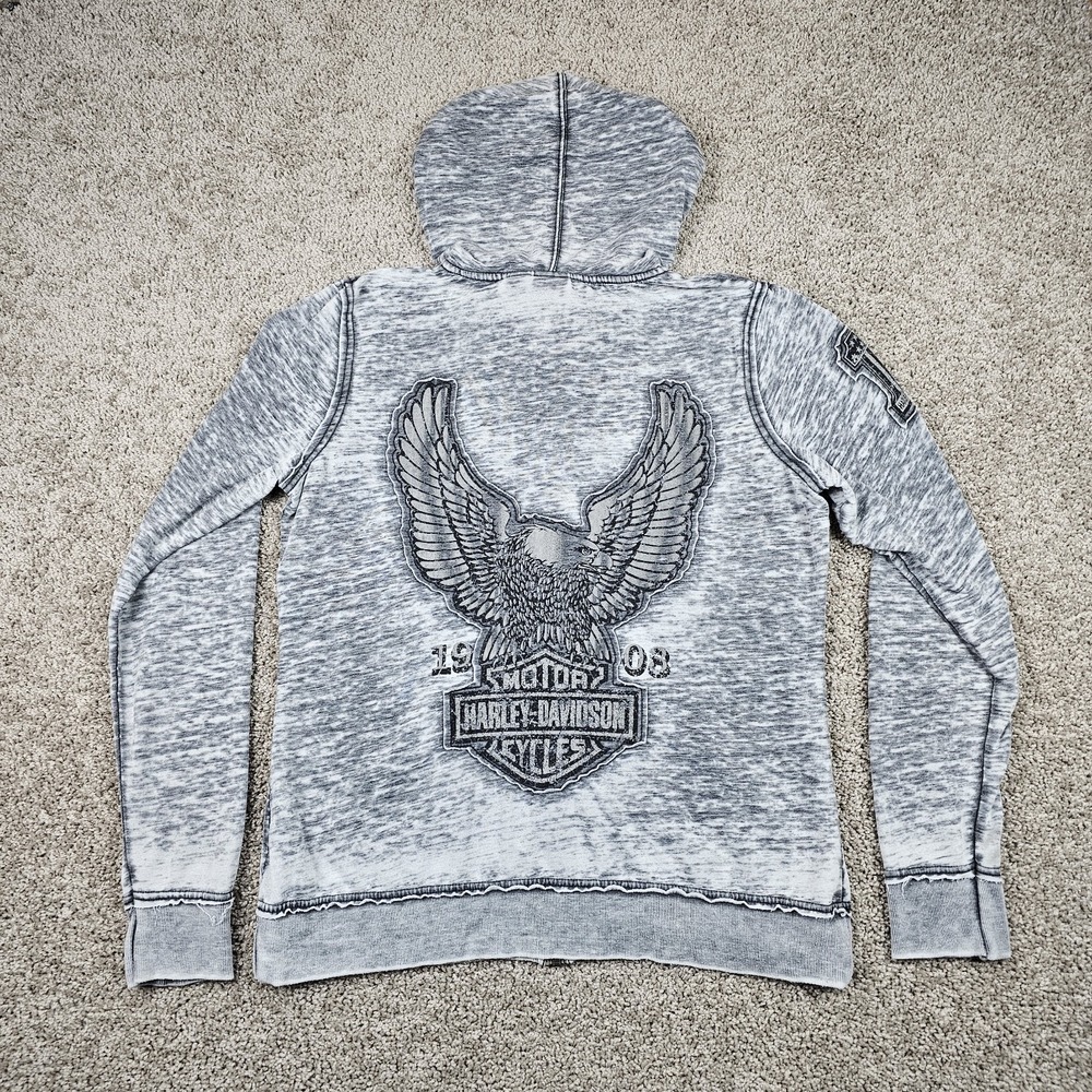 Harley-Davidson Hoodie Womens XL Gray Full Zip Sweatshirt Eagle 1903 Graphic